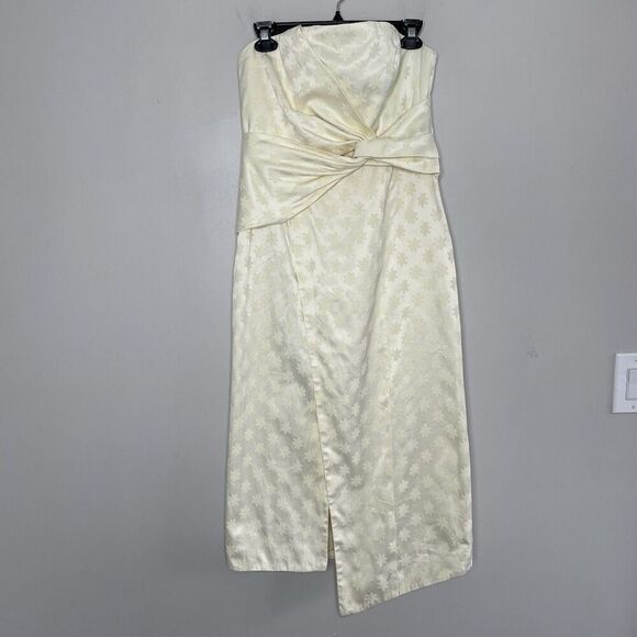 C/MEO Collective Elate Midi Dress Women Large Pale Yellow Floral Brocade Sheath - Picture 2 of 13